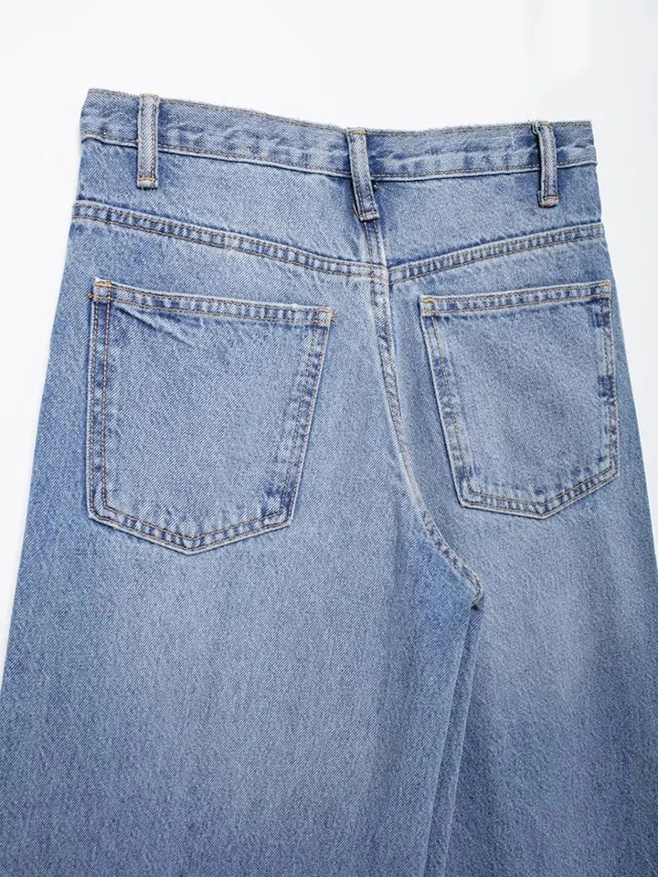 Women's Basic Hundred Jeans New Fashion Asymmetric Design High Waist Wide Leg Trousers Casual Women's Straight Leg Jeans