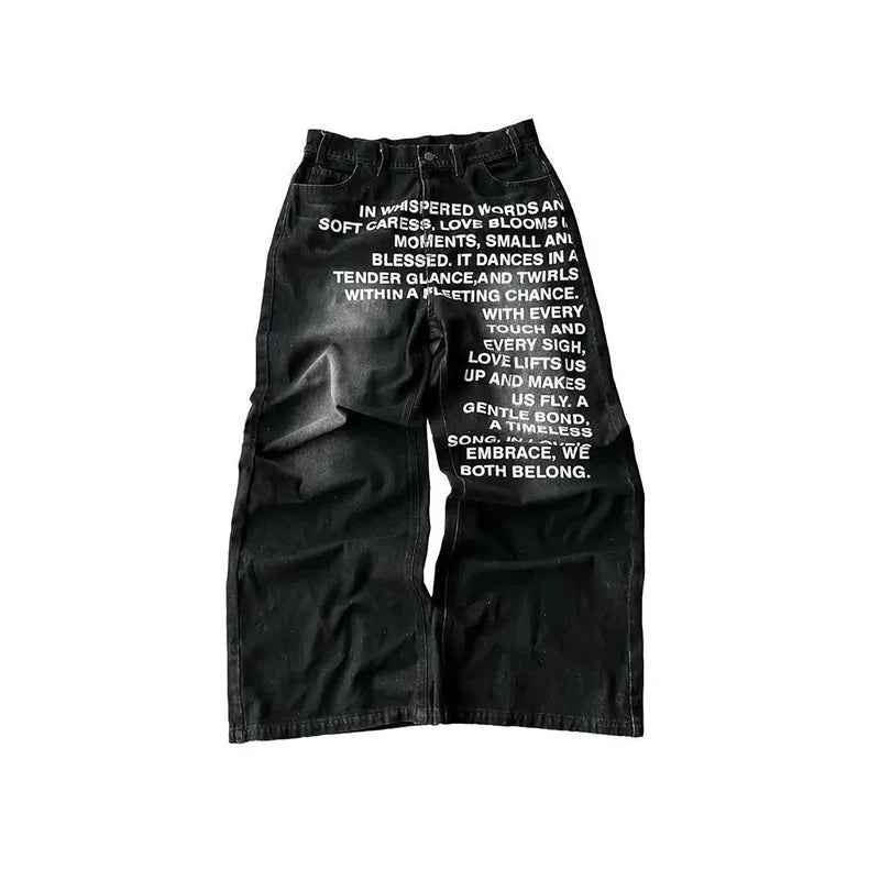 Fashion Retro Streetwear Hip-Hop Pants Casual Pants Men'S Wide Leg Pants Letter Printed Jeans Baggy Pants