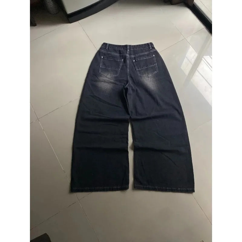Vintage Printing Baggy Jeans Y2K Harajuku Trend Men and Women Hip Hop Fashion Casual Joker Couple Wide-leg Pants Streetwear New