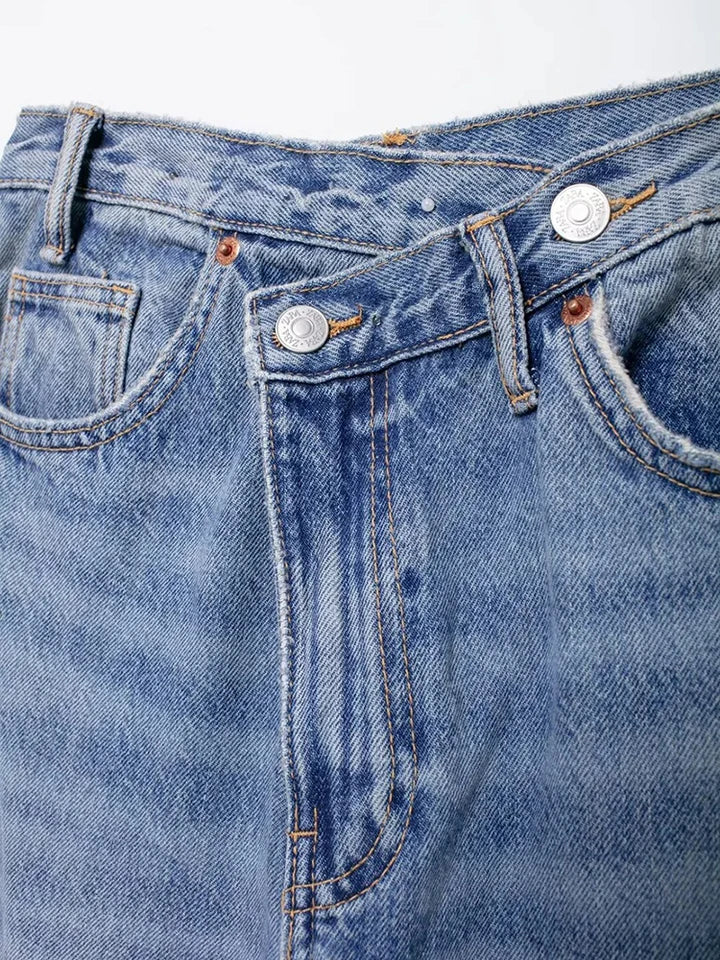 Women's Basic Hundred Jeans New Fashion Asymmetric Design High Waist Wide Leg Trousers Casual Women's Straight Leg Jeans