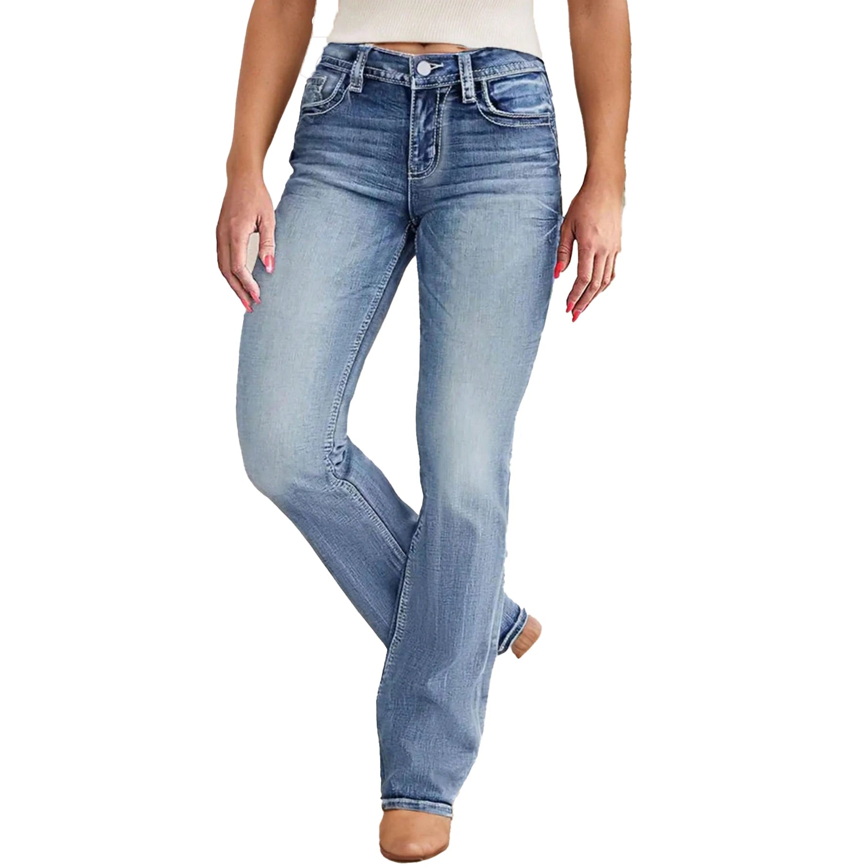 New Women's Casual Button Pocket Jeans - High-Quality Straight-Leg Denim Pants for Everyday Wear - Best-Selling Trendy Jeans for