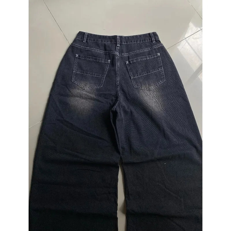 Vintage Printing Baggy Jeans Y2K Harajuku Trend Men and Women Hip Hop Fashion Casual Joker Couple Wide-leg Pants Streetwear New