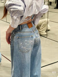 Gradient Spring 2025 Blue Jeans Women Y2K Vintage High Waisted Jeans Straight Streetwear Loose Large Wide Leg Denim Pants