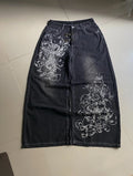 Vintage Printing Baggy Jeans Y2K Harajuku Trend Men and Women Hip Hop Fashion Casual Joker Couple Wide-leg Pants Streetwear New