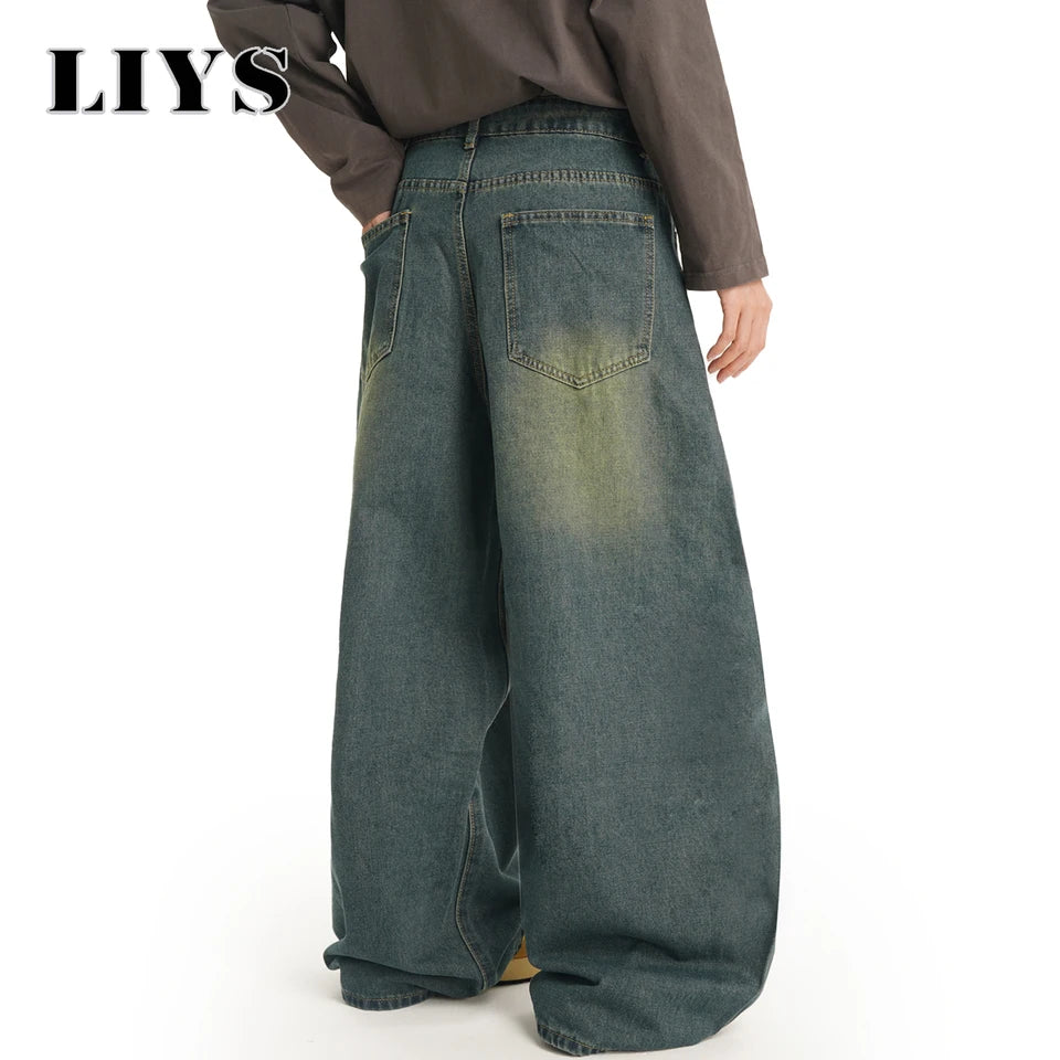 Men's American Retro Machete Wide-Leg Denim Pants Baggy Jeans Vintage Cut Curved Knife Jeans Loose Fit Autumn Unisex Clothes