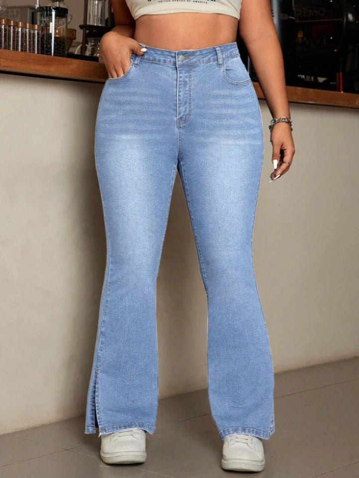 Y2k Jeans For Woman High Waist Slim Fit Bootcut Denim Pants Elegant Fashion Flared Trousers with Slit Hem Trendy Style