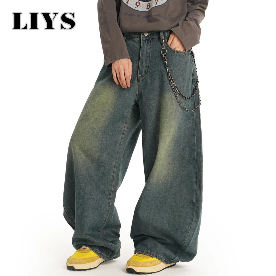 Men's American Retro Machete Wide-Leg Denim Pants Baggy Jeans Vintage Cut Curved Knife Jeans Loose Fit Autumn Unisex Clothes