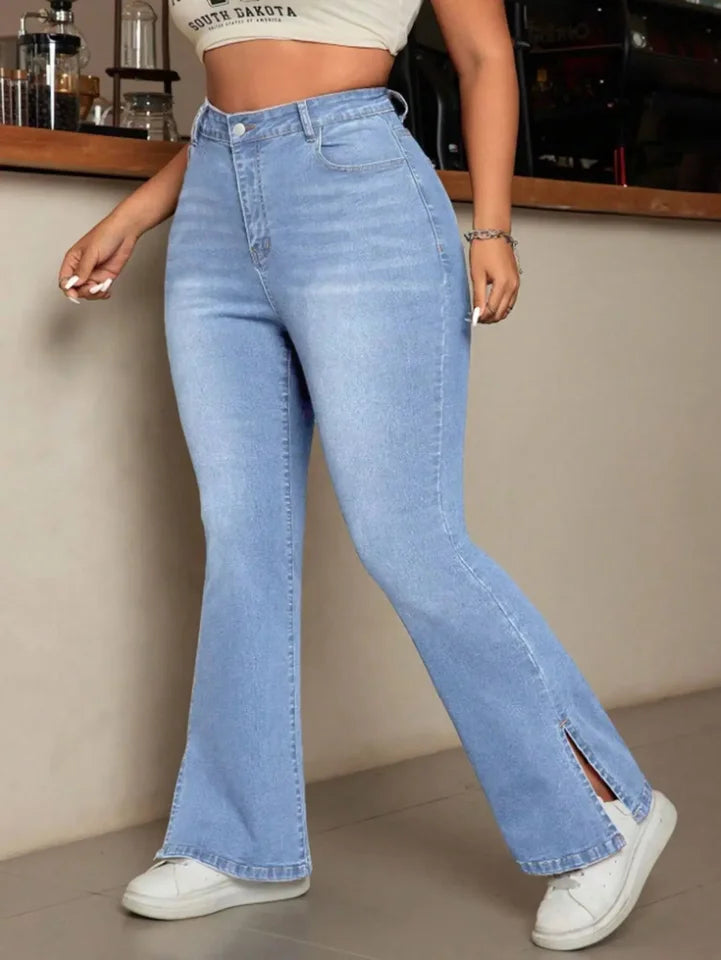Y2k Jeans For Woman High Waist Slim Fit Bootcut Denim Pants Elegant Fashion Flared Trousers with Slit Hem Trendy Style