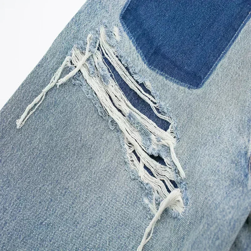 Women's Broken Holes Loose Jeans Fashion Trousers Gradient Colour Casual Streetwear Pant Solid Colour Loose Decorated Jeans