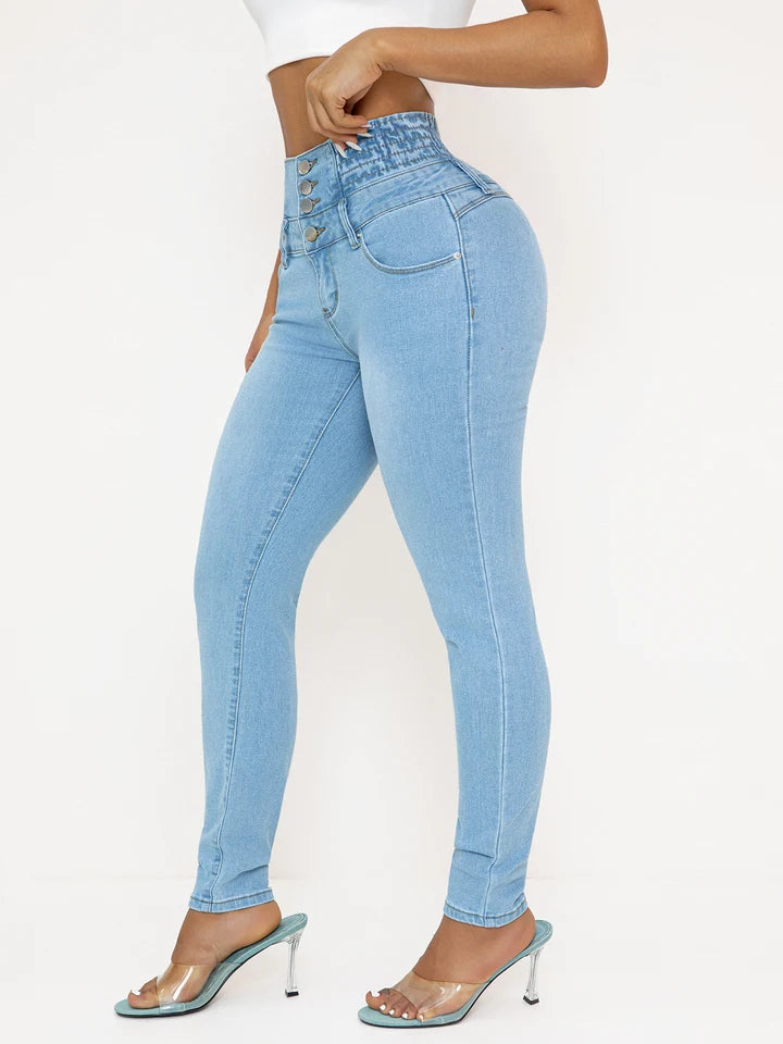 Women'S High-Waisted Stretch Denim Jeans - Sexy Slim Fit with Butt Lifting, Casual Style, Light Blue, All-Season Comfort, High W