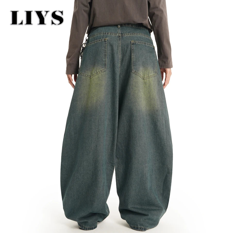 Men's American Retro Machete Wide-Leg Denim Pants Baggy Jeans Vintage Cut Curved Knife Jeans Loose Fit Autumn Unisex Clothes