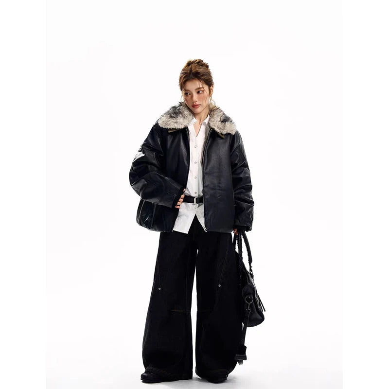 YIBASHU Women's Gothic Black Cargo Denim Jeans Y2K Harajuku High Waist Wide Leg Pants Street American Retro Style High Clothing