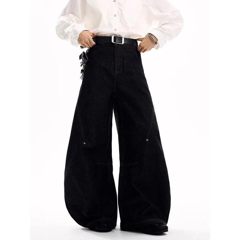 YIBASHU Women's Gothic Black Cargo Denim Jeans Y2K Harajuku High Waist Wide Leg Pants Street American Retro Style High Clothing