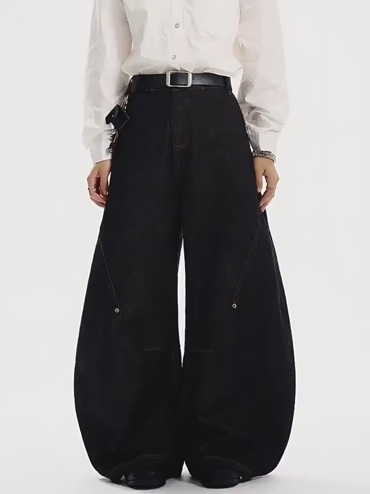 YIBASHU Women's Gothic Black Cargo Denim Jeans Y2K Harajuku High Waist Wide Leg Pants Street American Retro Style High Clothing