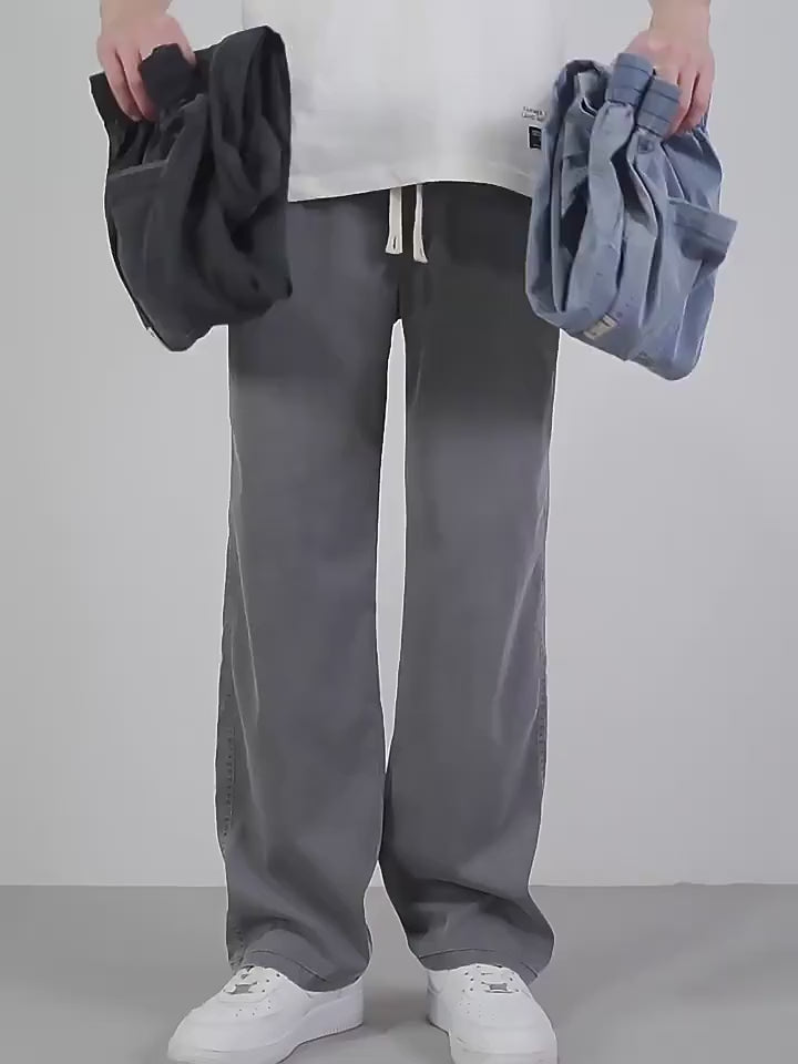 S-5XL 6Style,Men's Loose Jeans Summer Soft Lyocell Thin Fabric Straight Pants Drawstring Elastic Waist Korea Casual Trousers,Y2K