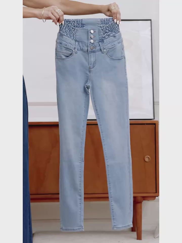 Women'S High-Waisted Stretch Denim Jeans - Sexy Slim Fit with Butt Lifting, Casual Style, Light Blue, All-Season Comfort, High W
