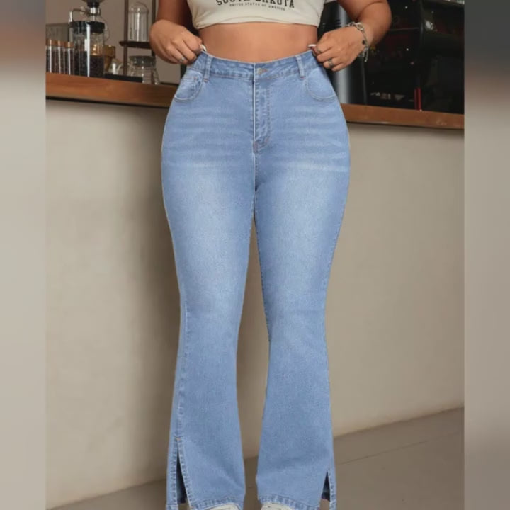 Y2k Jeans For Woman High Waist Slim Fit Bootcut Denim Pants Elegant Fashion Flared Trousers with Slit Hem Trendy Style