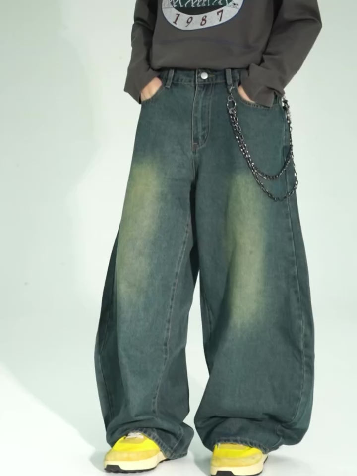 Men's American Retro Machete Wide-Leg Denim Pants Baggy Jeans Vintage Cut Curved Knife Jeans Loose Fit Autumn Unisex Clothes